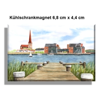 Kühlschrankmagnet  Aquarell Maritim Kunst Druck Kunstdruck Ostsee Rostock vom Flußufer Warnow RO1