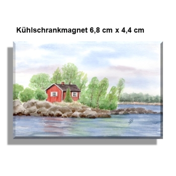 Kühlschrankmagnet  Aquarell Kunst Druck Kunstdruck Schweden Sweden Sverige Schären Haus Inseln See
