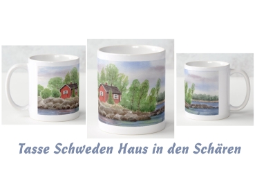 Tasse Becher Kaffeebecher Aquarell Kunst Druck Kunstdruck Schweden Sweden Sverige Schären Haus Inseln See