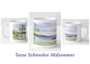 Tasse Becher Kaffeebecher Folienmagnet Aquarell Kunst Druck Kunstdruck Schweden Sweden Sverige Mittsommer Mittsommerfest Midsommar