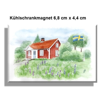 Kühlschrankmagnet  Aquarell Kunst Druck Kunstdruck Schweden Sweden Sverige Schären Haus Inseln See
