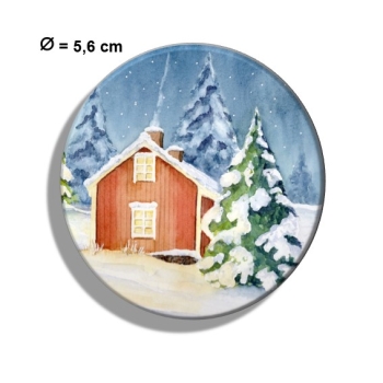 Kühlschrankmagnet m. Flaschenöffner Aquarell Kunst Druck Kunstdruck Schweden Sweden Sverige Haus im Winter Winterhaus Schnee Wald