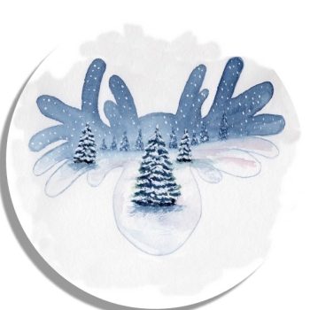 Untersetzer Glasuntersetzer rund 9,5 cm  Aquarell Kunst Druck Kunstdruck Schweden Sweden Sverige Elch Winterelch Winter Schnee