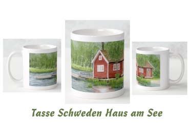 Tasse Becher Kaffeebecher Aquarell Kunst Druck Kunstdruck Schweden Sweden Sverige Schären Haus Inseln See