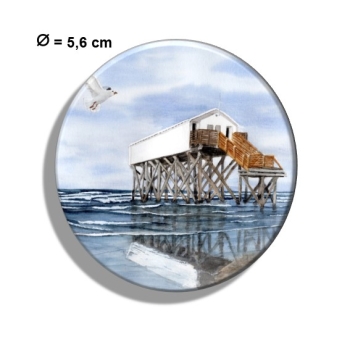 Kühlschrankmagnet m. Flaschenöffner  Aquarell Maritim Kunst Druck Kunstdruck Nordsee St. Peter Ording SPO Westerhever Pfahlbau Pfahlbauten Meer Strand