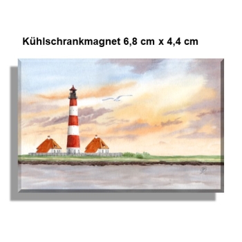 Kühlschrankmagnet   Aquarell Maritim Kunst Druck Kunstdruck Nordsee St. Peter Ording SPO Westerhever Leuchtturm Meer Strand