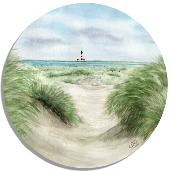 Coasters glass coasters 9,5 x  9,5 cm  Watercolor Maritime Art Print North Sea St. Peter Ording SPO Westerhever Lighthouse Ocean Beach