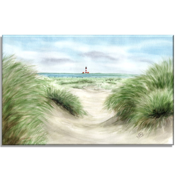 Stretcher frame canvas 30 x 20 cm linen Watercolor Maritime Art Print North Sea St. Peter Ording SPO Westerhever Lighthouse Ocean Beach