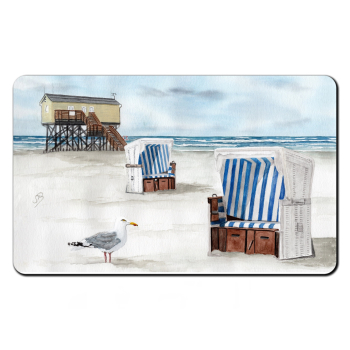 Breakfast Board Watercolor Maritime Art Print North Sea St. Peter Ording SPO Westerhever Pile Construction Ocean Beach