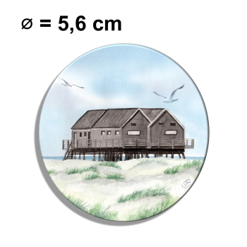 Kühlschrankmagnet m. Flaschenöffner  Aquarell Maritim Kunst Druck Kunstdruck Nordsee St. Peter Ording SPO Westerhever Pfahlbau Pfahlbauten Meer Strand