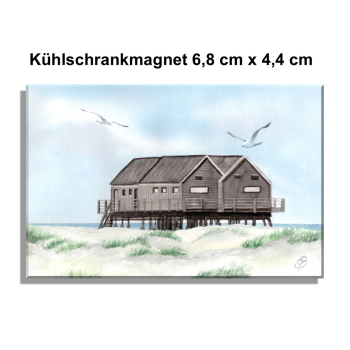 Kühlschrankmagnet   Aquarell Maritim Kunst Druck Kunstdruck Nordsee St. Peter Ording SPO Westerhever Pfahlbau Pfahlbauten Meer Strand