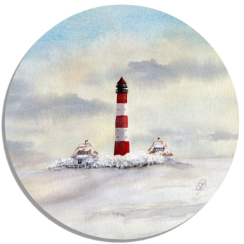 Untersetzer Glasuntersetzer rund 9,5 cm  Aquarell Maritim Kunst Druck Kunstdruck Nordsee St. Peter Ording SPO Westerhever Leuchtturm  Meer Strand