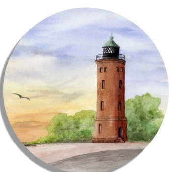 Untersetzer Glasuntersetzer rund 9,5 cm  Aquarell Maritim Kunst Druck Kunstdruck Nordsee St. Peter Ording SPO Westerhever Leuchtturm  Meer Strand