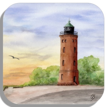 Untersetzer Glasuntersetzer 9,5 x 9,5 cm Aquarell Maritim Kunst Druck Kunstdruck Nordsee St. Peter Ording SPO Westerhever Leuchtturm Meer Strand