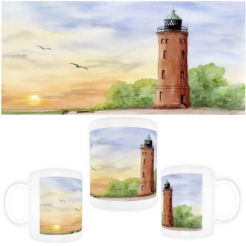 Tasse Becher Kaffeebecher Aquarell Maritim Kunst Druck Kunstdruck Nordsee St. Peter Ording SPO Westerhever Leuchtturm Meer Strand