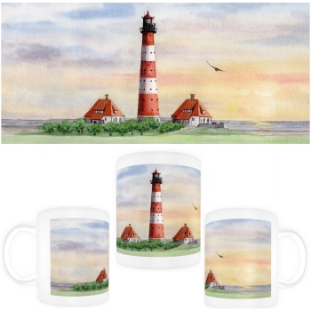 Cup Coffee Cup Mug Watercolor Maritime Art Print North Sea St. Peter Ording SPO Westerhever Lighthouse Ocean Beach