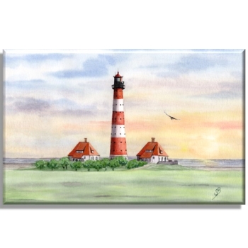 Stretcher frame canvas 30 x 20 cm linen Watercolor Maritime Art Print North Sea St. Peter Ording SPO Westerhever Lighthouse Ocean Beach