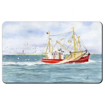 Breakfast board   Watercolor Maritime Art Print Denmark North Sea Baltic Sea Fishing boat  fisherboat cutter Seagulls