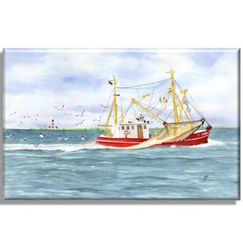 Stretcher frame canvas 30 x 20 cm linen  Watercolor Maritime Art Print Denmark North Sea Baltic Sea Fishing boat  fisherboat cutter Seagulls