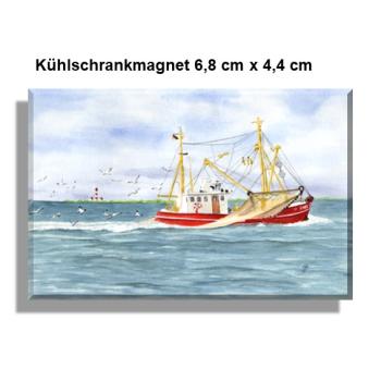 Fridge magnet  Watercolor Maritime Art Print Denmark North Sea Baltic Sea Fishing boat  fisherboat cutter Seagulls