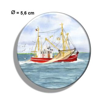 Fridge magnet with bottle opener Watercolor Maritime Art Print Denmark North Sea Baltic Sea Fishing boat  fisherboat cutter Seagulls