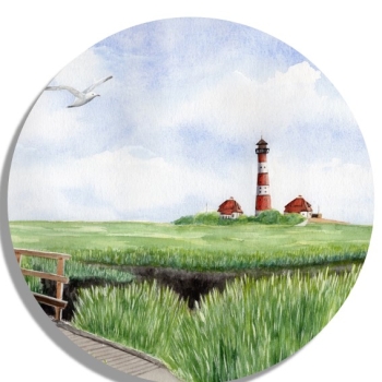 Coasters glass coasters 9,5 x  9,5 cm  Watercolor Maritime Art Print North Sea St. Peter Ording SPO Westerhever Lighthouse Ocean Beach