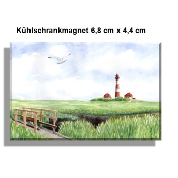 Fridge magnet Watercolor Maritime Art Print North Sea St. Peter Ording SPO Westerhever Lighthouse Ocean Beach