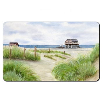 Frühstücksbrettchen Brettchen  Aquarell Maritim Kunst Druck Kunstdruck Nordsee St. Peter Ording SPO Westerhever Pfahlbau Pfahlbauten  Meer Strand
