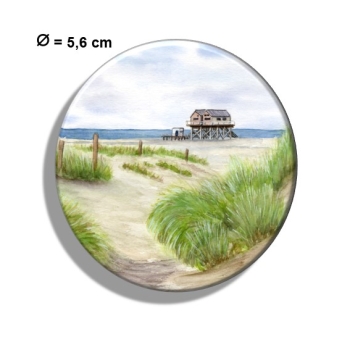 Kühlschrankmagnet m. Flaschenöffner  Aquarell Maritim Kunst Druck Kunstdruck Nordsee St. Peter Ording SPO Westerhever Pfahlbau Pfahlbauten Meer Strand