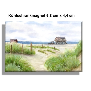 Kühlschrankmagnet   Aquarell Maritim Kunst Druck Kunstdruck Nordsee St. Peter Ording SPO Westerhever Pfahlbau Pfahlbauten Meer Strand