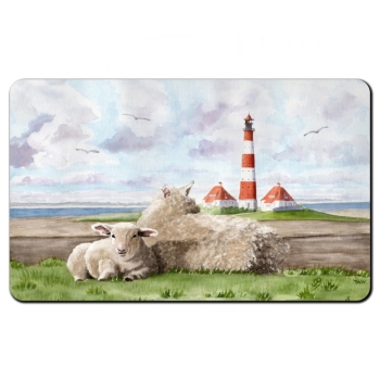 Frühstücksbrettchen Brettchen  Aquarell Maritim Kunst Druck Kunstdruck Nordsee St. Peter Ording SPO Westerhever Leuchtturm Meer Strand Schafe