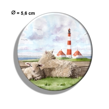Kühlschrankmagnet m. Flaschenöffner  Aquarell Maritim Kunst Druck Kunstdruck Nordsee St. Peter Ording SPO Westerhever Leuchtturm Meer Strand Schafe