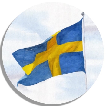Untersetzer Glasuntersetzer rund 9,5 cm Aquarell Maritim Kunst Druck Kunstdruck Nordsee Flagge Schweden - SW11