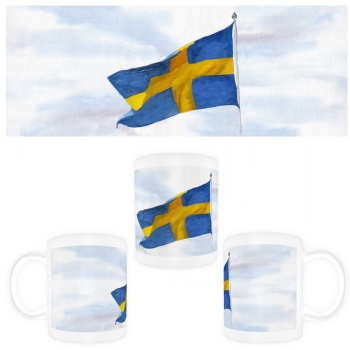 Tasse Becher Kaffeebecher Aquarell Maritim Kunst Druck Kunstdruck Nordsee Flagge Schweden - SW11