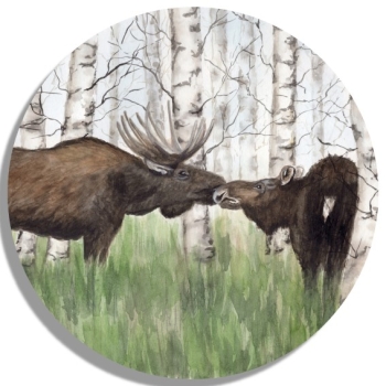Untersetzer Glasuntersetzer rund 9,5 cm  Aquarell Kunst Druck Kunstdruck Schweden Sweden Sverige Elch