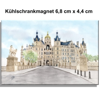 Kühlschrankmagnet  Aquarell Maritim Kunst Druck Kunstdruck Ostsee Schweriner Schloss  - Schlossgarten Ansicht - SCH2