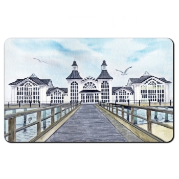 Frühstücksbrettchen Brettchen Aquarell Maritim Kunst Druck Kunstdruck Ostsee Rügen Seebrücke Sellin Brücke Steg