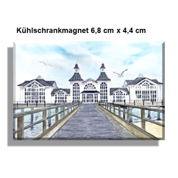 Kühlschrankmagnet  Aquarell Maritim Kunst Druck Kunstdruck Ostsee Rügen Seebrücke Sellin Brücke Steg