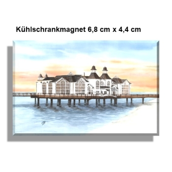 Kühlschrankmagnet  Aquarell Maritim Kunst Druck Kunstdruck Ostsee Rügen Seebrücke Sellin Brücke Steg