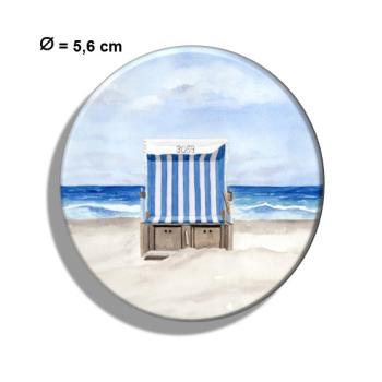 Kühlschrankmagnet m. Flaschenöffner Aquarell Kunstdruck Strandkorb  Dänemark Nordsee Ostsee Meer Möwe Strand
