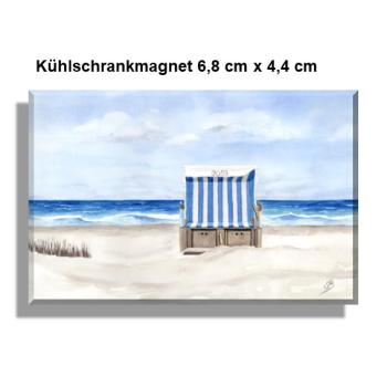 Kühlschrankmagnet Aquarell Maritim Kunst Druck Kunstdruck Strandkorb Dänemark Nordsee Ostsee Dünen Meer Strand Möwe Sylt