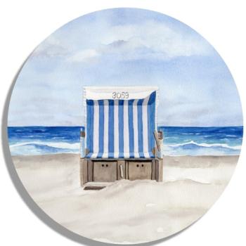 Untersetzer Glasuntersetzer rund 9,5 cm  Aquarell Maritim Kunst Druck Kunstdruck Strandkorb Dänemark Nordsee Ostsee Dünen Meer Strand Möwe Sylt