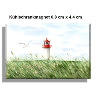 Kühlschrankmagnet  Aquarell Kunst Maritim Druck Kunstdruck Leuchtturm List Sylt Nordsee Meer Strand Dünen