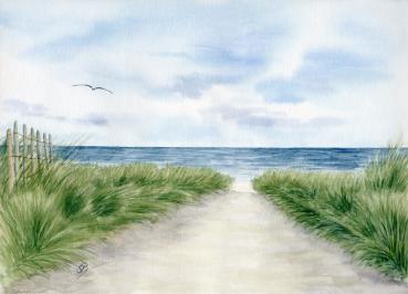 Postkarte DIN-A6  Aquarell Maritim Kunst Druck Kunstdruck Dänemark Nordsee Ostsee Dünen Meer Strand Sylt