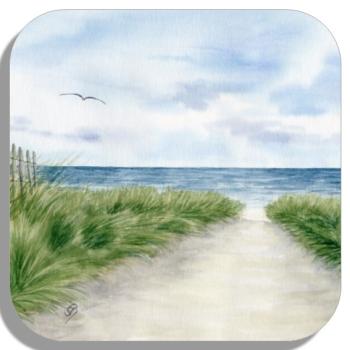 Untersetzer Glasuntersetzer 9,5 x 9,5 cm Aquarell Maritim Kunst Druck Kunstdruck Dänemark Nordsee Ostsee Dünen Meer Strand Sylt
