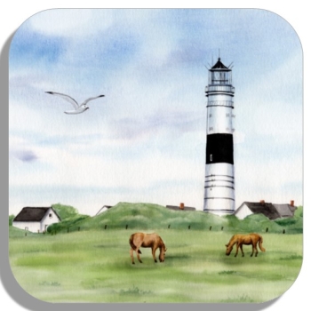 Untersetzer Glasuntersetzer 9,5 x 9,5 cm Aquarell Kunst Maritim Druck Kunstdruck Leuchtturm Langer Christian Kampen Sylt Nordsee Meer Strand Dünen