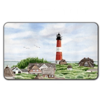 Frühstücksbrettchen Aquarell Kunst Maritim Druck Kunstdruck Leuchtturm Hörnum Sylt Nordsee Meer Strand Dünen