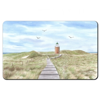 Frühstücksbrettchen Aquarell Kunst Maritim Druck Kunstdruck Leuchtturm Rotes Kliff Kampen  Sylt Nordsee Meer Strand Dünen