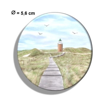 Kühlschrankmagnet m. Flaschenöffner  Aquarell Kunst Maritim Druck Kunstdruck Leuchtturm Rotes Kliff Kampen Sylt Nordsee Meer Strand Dünen