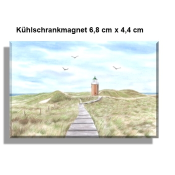 Kühlschrankmagnet  Aquarell Kunst Maritim Druck Kunstdruck Leuchtturm Rotes Kliff Kampen Sylt Nordsee Meer Strand Dünen